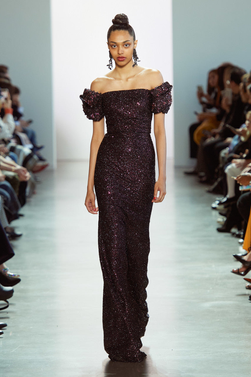 Black Burgundy | Sequin Origami Sleeve Gown