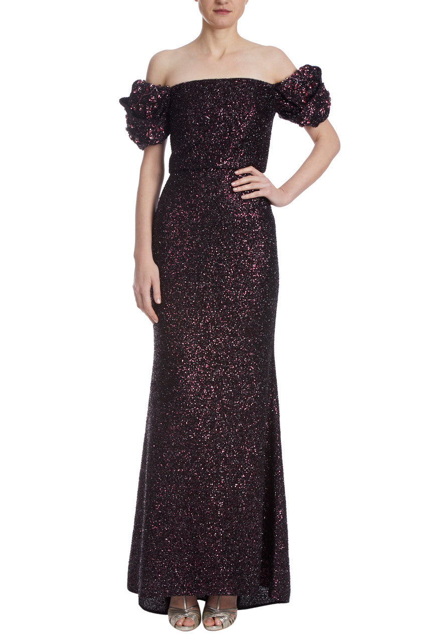 Black Burgundy | Sequin Origami Sleeve Gown