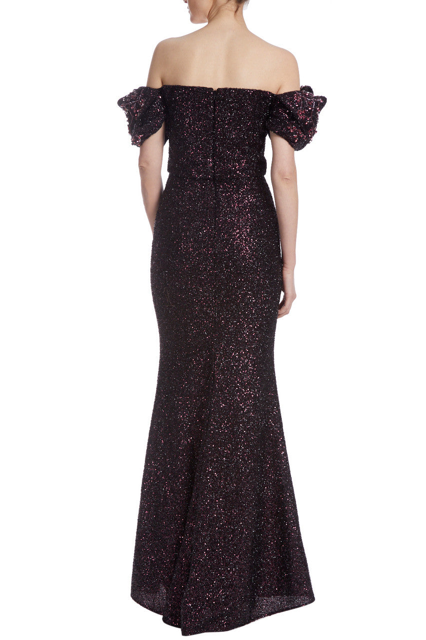 Black Burgundy | Sequin Origami Sleeve Gown