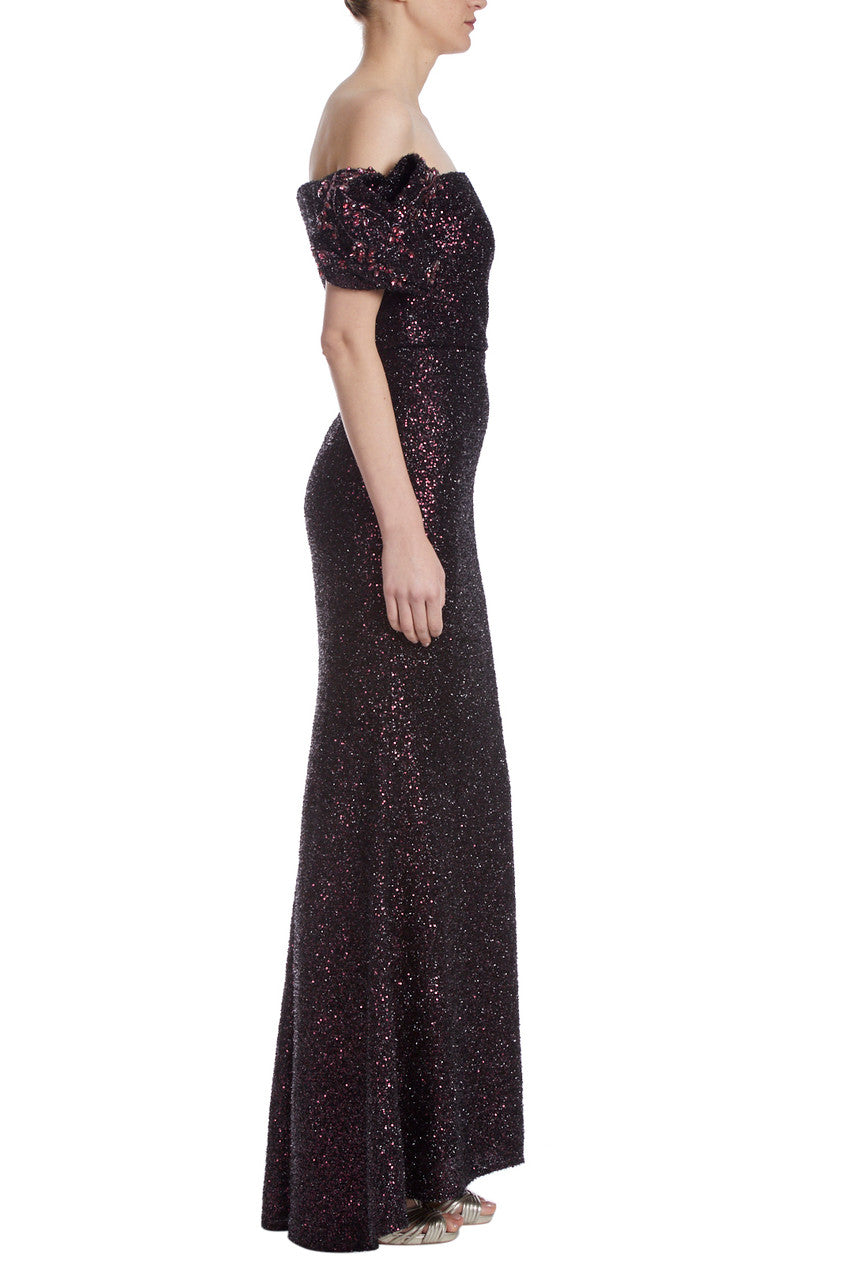 Black Burgundy | Sequin Origami Sleeve Gown
