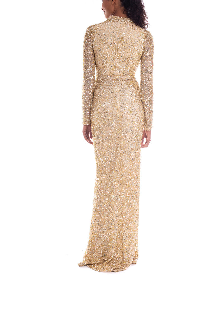 Gold | V-Neck Long Sleeve Sequin Gown