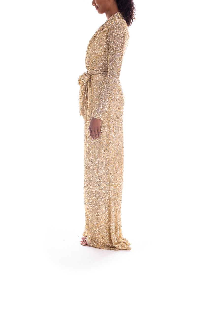 Gold | V-Neck Long Sleeve Sequin Gown