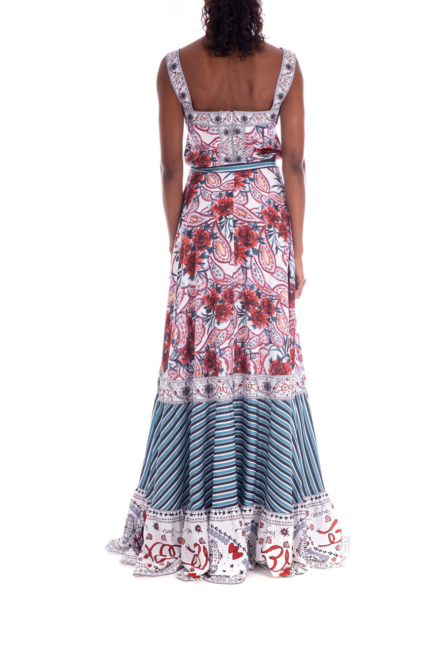 Red Multi | Crepe de Chine Printed Gown