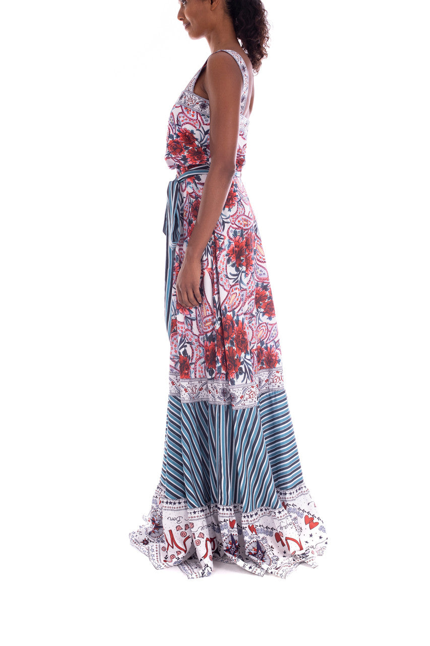 Red Multi | Crepe de Chine Printed Gown