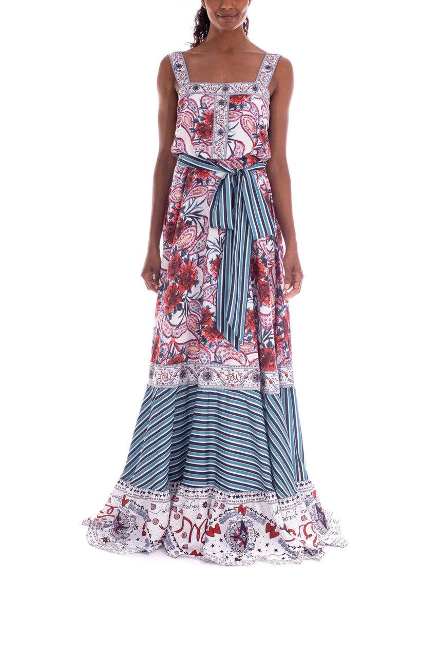 Red Multi | Crepe de Chine Printed Gown