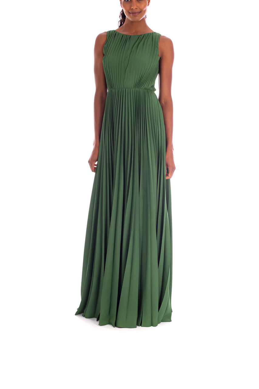 Vineyard Green | Crepe de Chine Pleated Gown