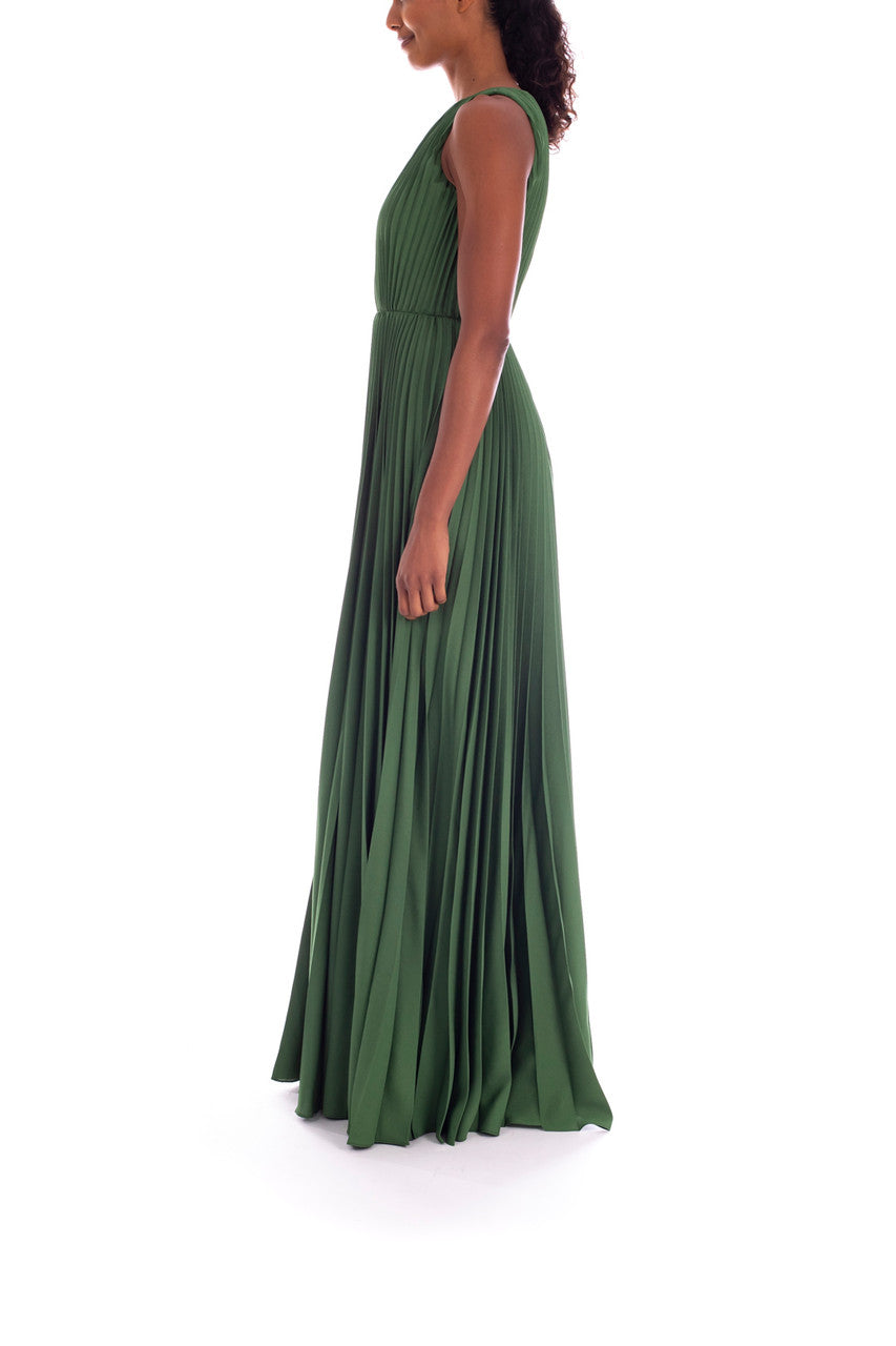Vineyard Green | Crepe de Chine Pleated Gown