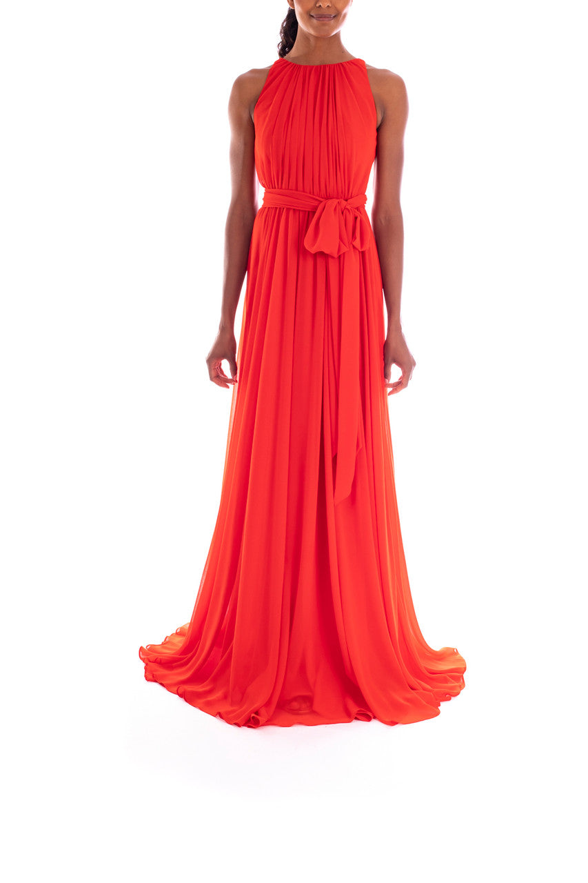 Hibiscus | Sleeveless High-Neck Pleated Georgette Gown
