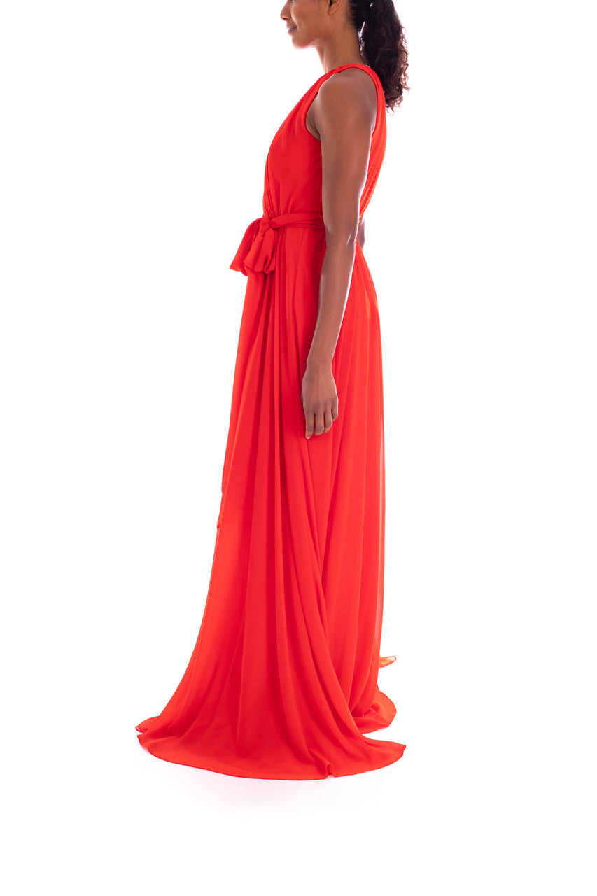 Hibiscus | Sleeveless High-Neck Pleated Georgette Gown