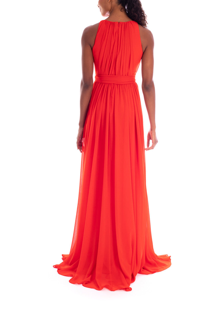 Hibiscus | Sleeveless High-Neck Pleated Georgette Gown