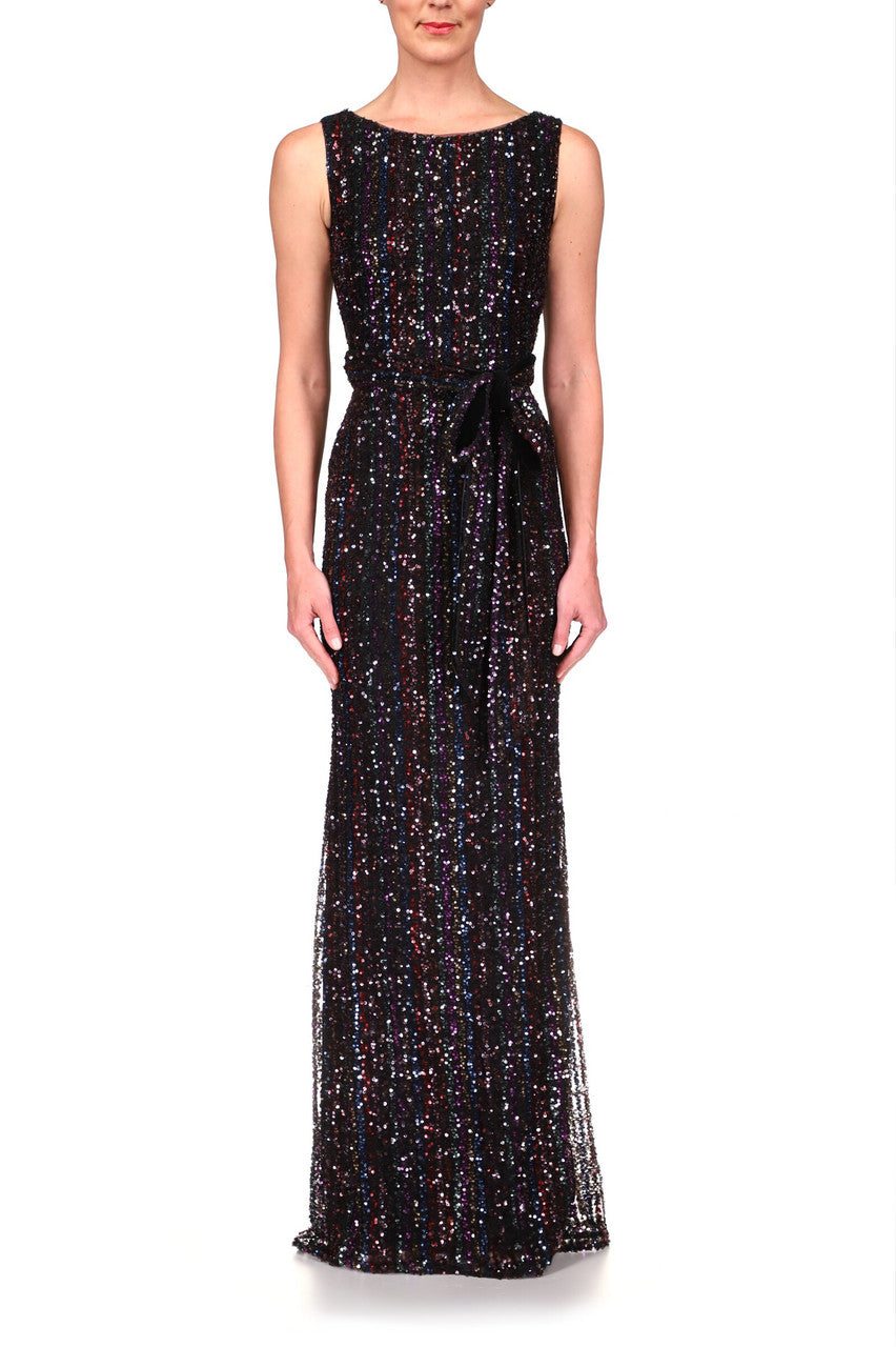 Black Multi | Shimmering Stripe Sequin Gown