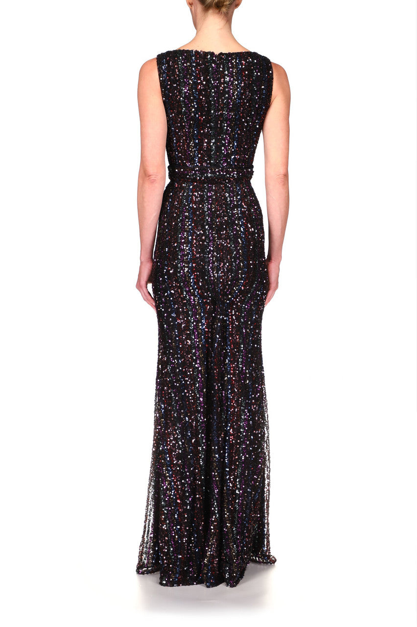 Black Multi | Shimmering Stripe Sequin Gown
