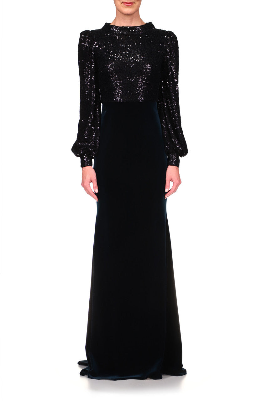 Black Multi | Sequin and Velvet Gown