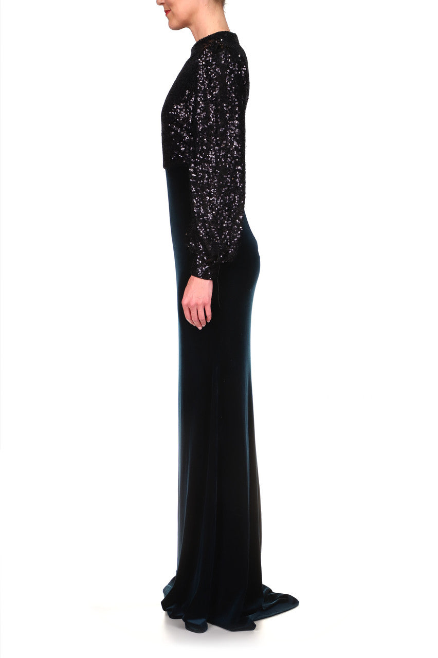 Black Multi | Sequin and Velvet Gown