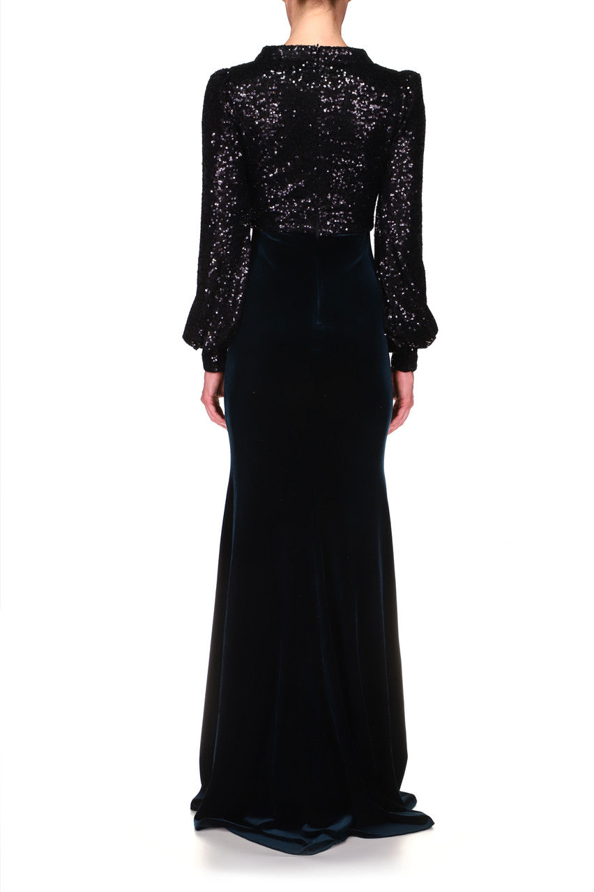 Black Multi | Sequin and Velvet Gown
