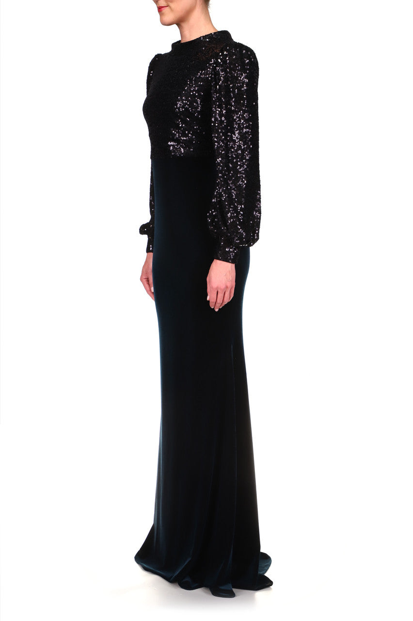 Black Multi | Sequin and Velvet Gown