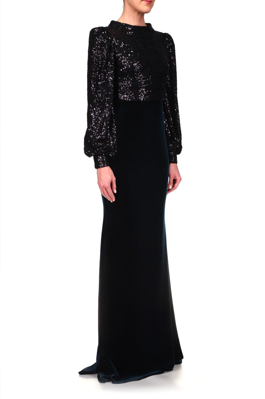 Black Multi | Sequin and Velvet Gown