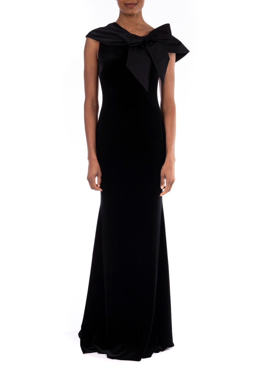 Black | Asymmetrical Mermaid Stretch Crepe Gown