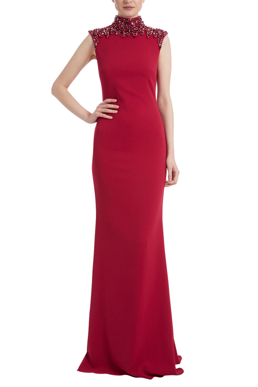 Cerise | Beaded Mock-Neck Gown