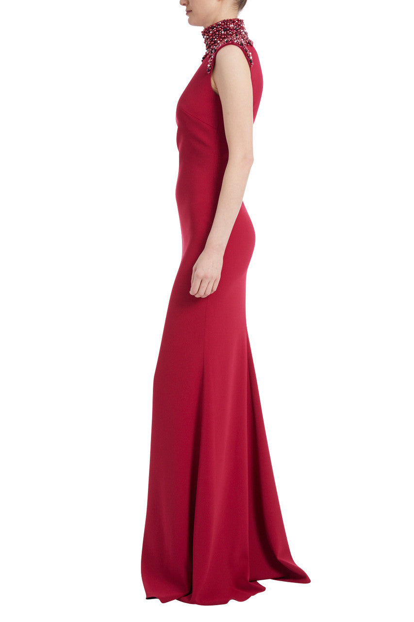 Cerise | Beaded Mock-Neck Gown