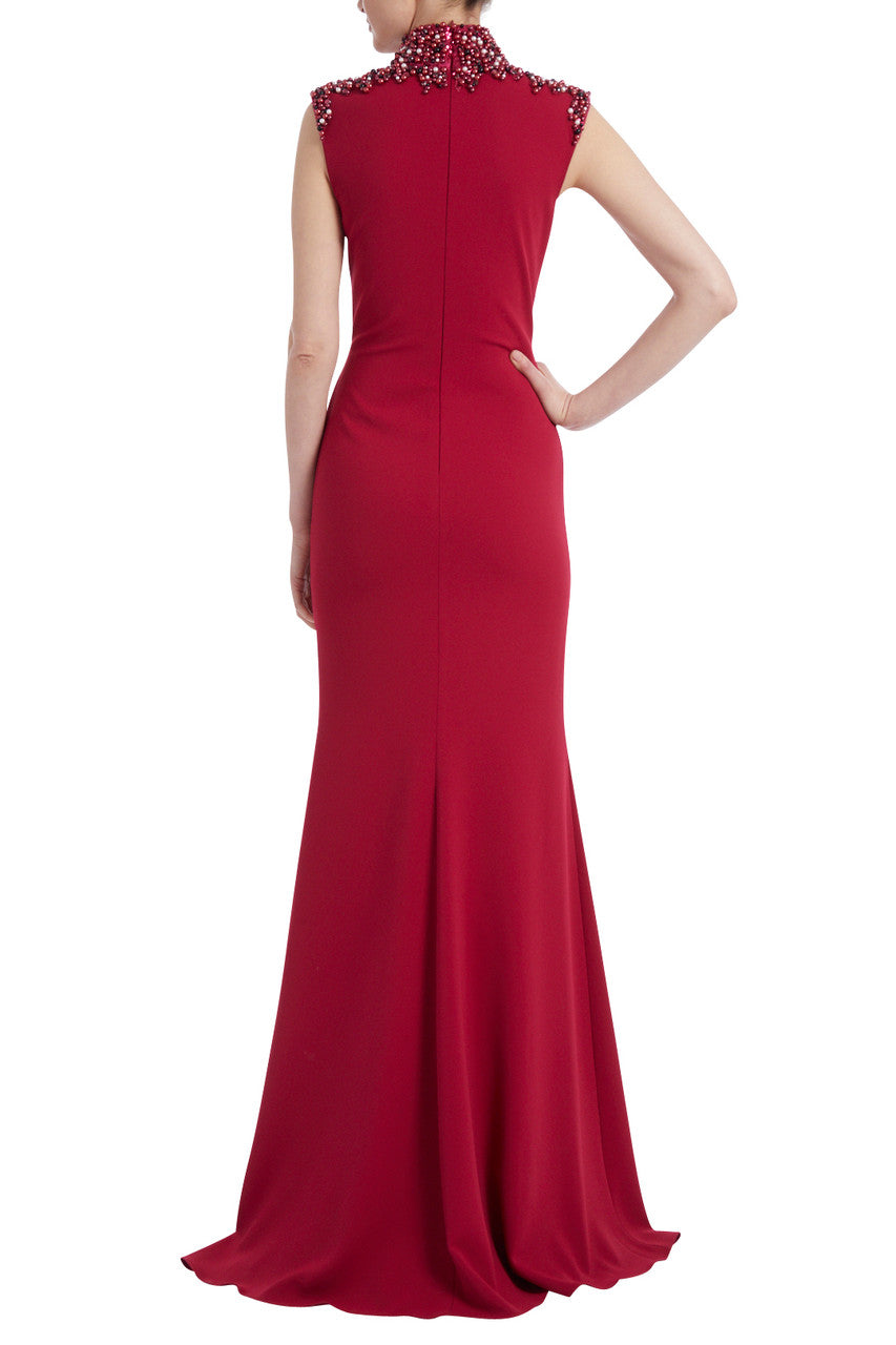 Cerise | Beaded Mock-Neck Gown