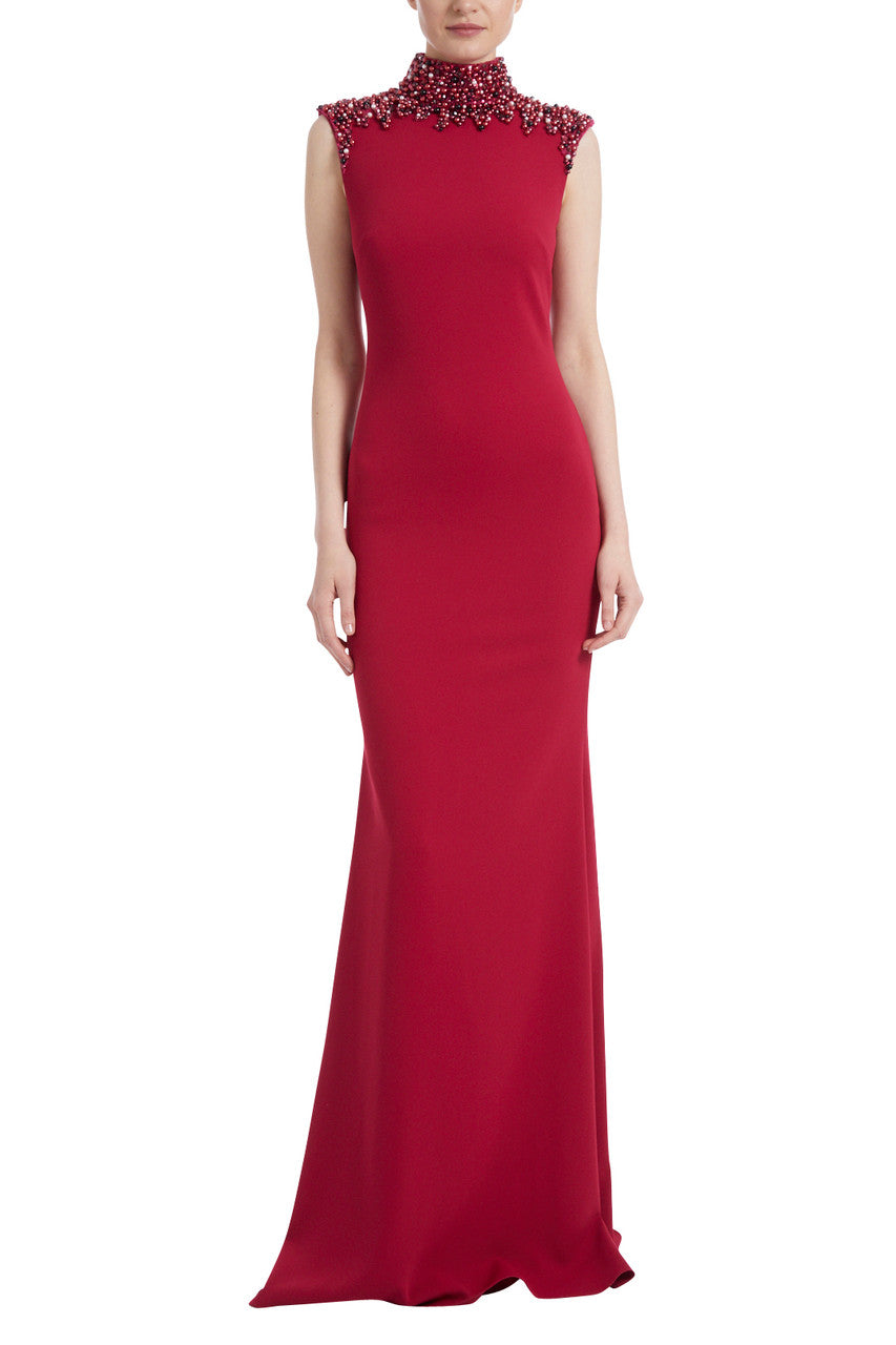 Cerise | Beaded Mock-Neck Gown