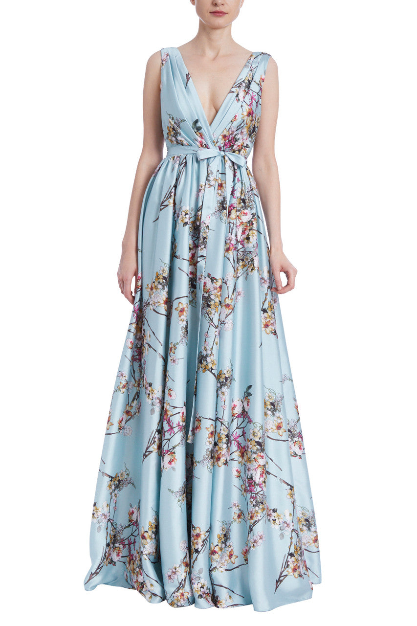 Mint Multi | Floral-Print A-Line Gown