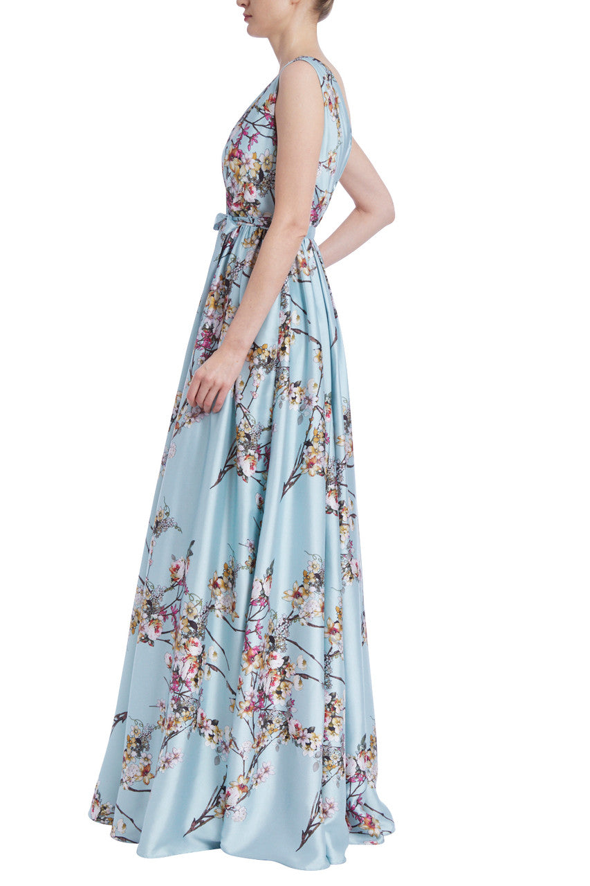 Mint Multi | Floral-Print A-Line Gown