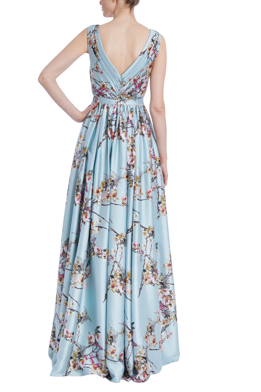 Mint Multi | Floral-Print A-Line Gown