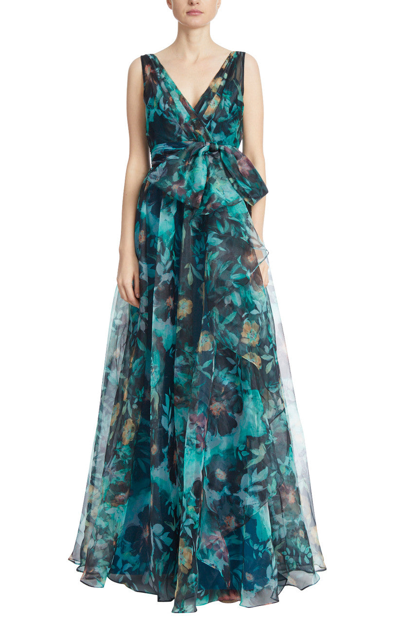 Green Multi | Ocean Floral Organza Gown