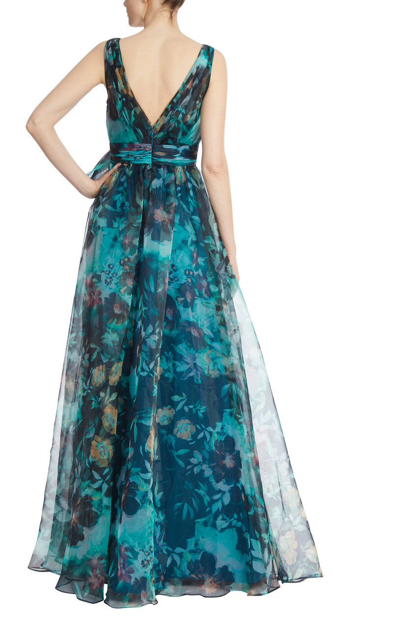 Green Multi | Ocean Floral Organza Gown