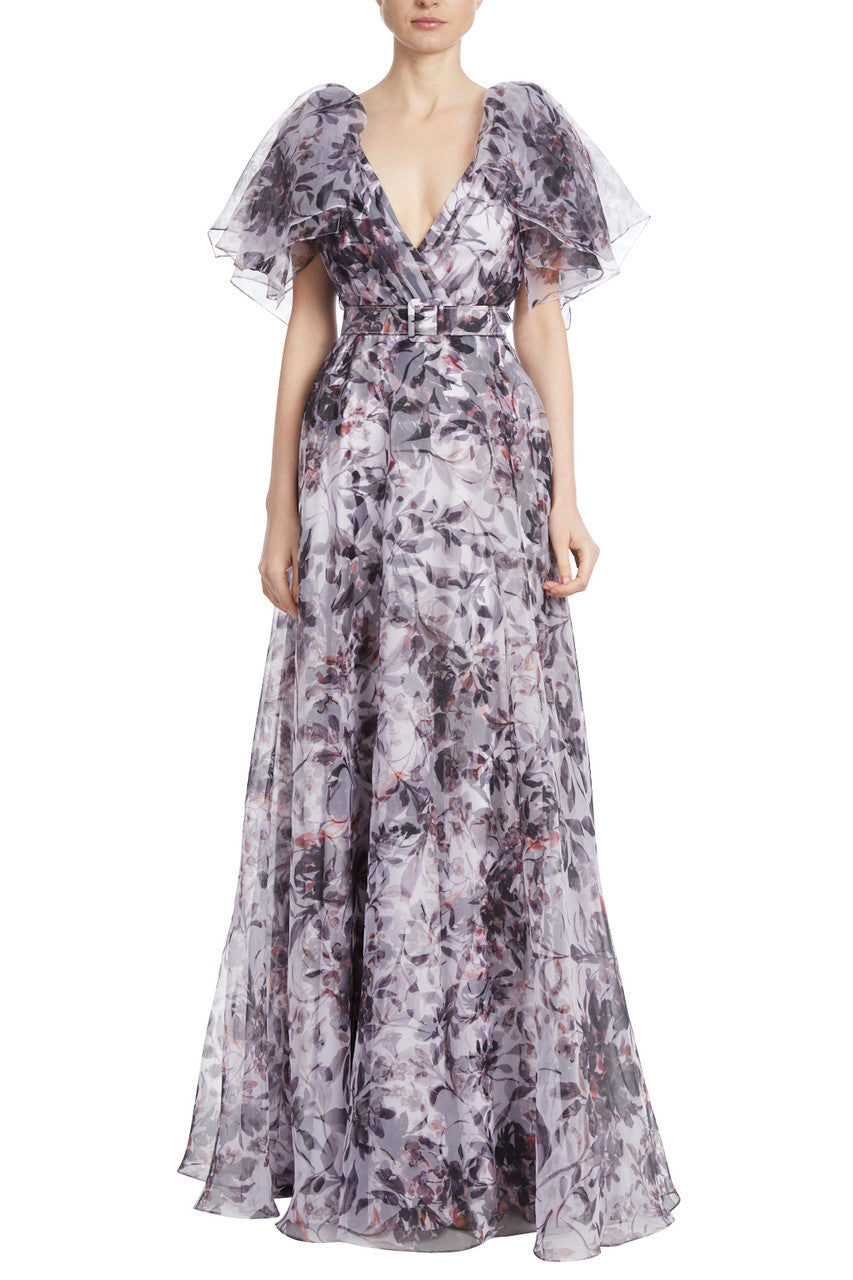 Eggplant Multi | Voluptuous Printed Organza Gown