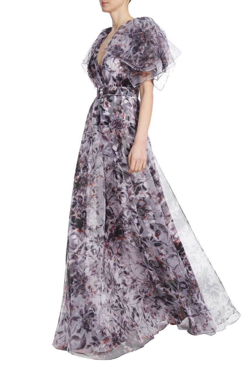 Eggplant Multi | Voluptuous Printed Organza Gown