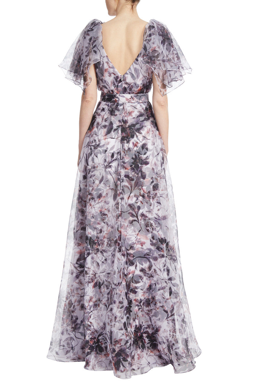 Eggplant Multi | Voluptuous Printed Organza Gown