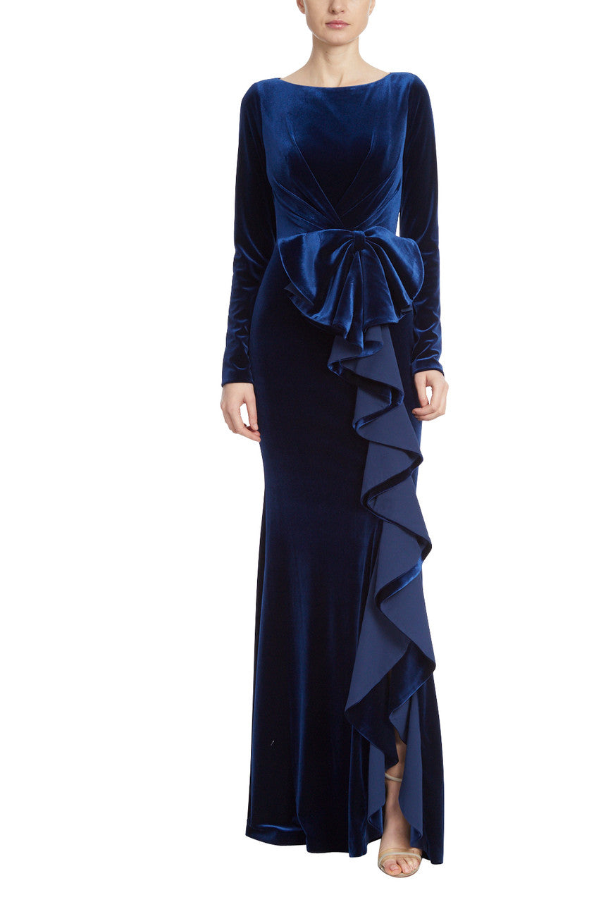 Midnight | Stretch Velvet Ruffle Gown
