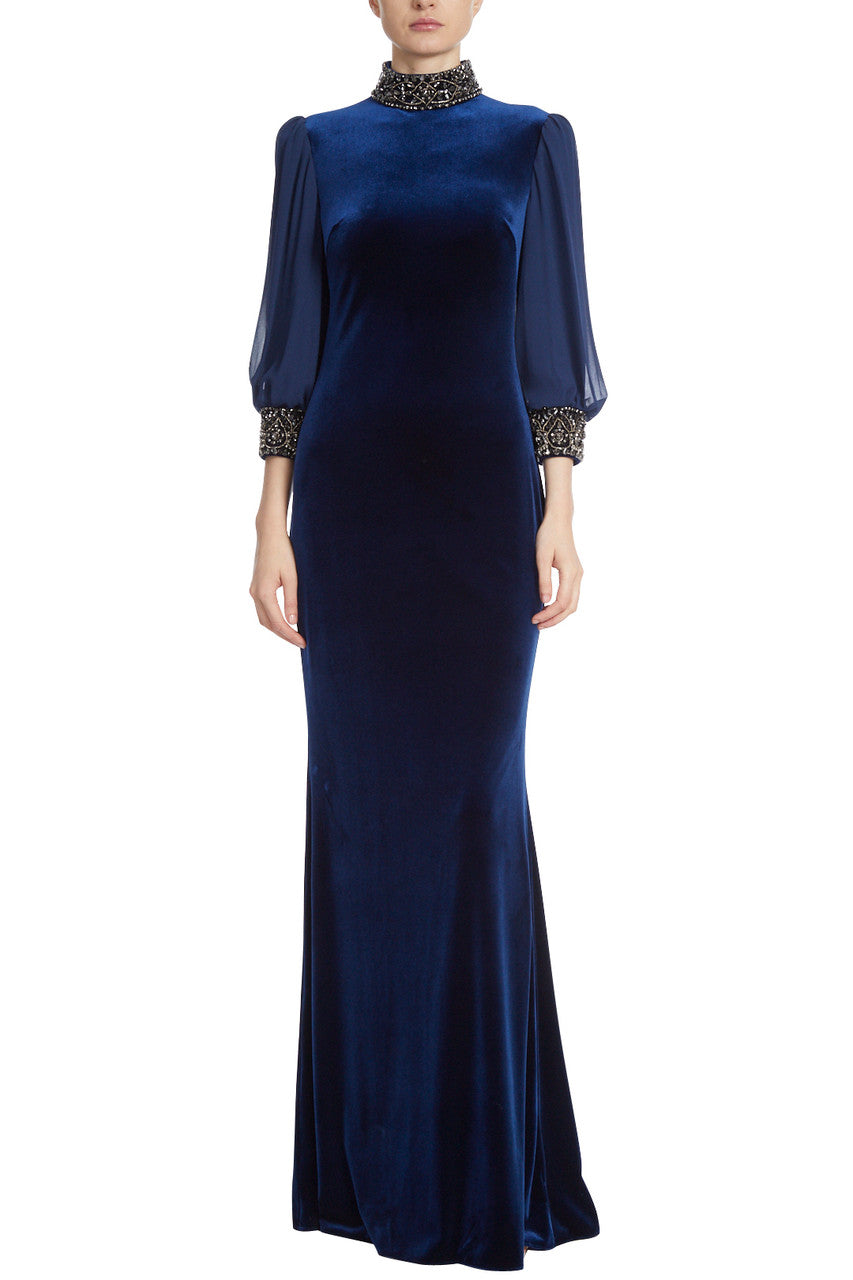 Midnight | Velvet Embellished Cuff Gown