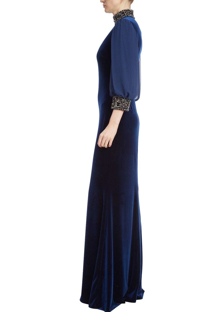 Midnight | Velvet Embellished Cuff Gown