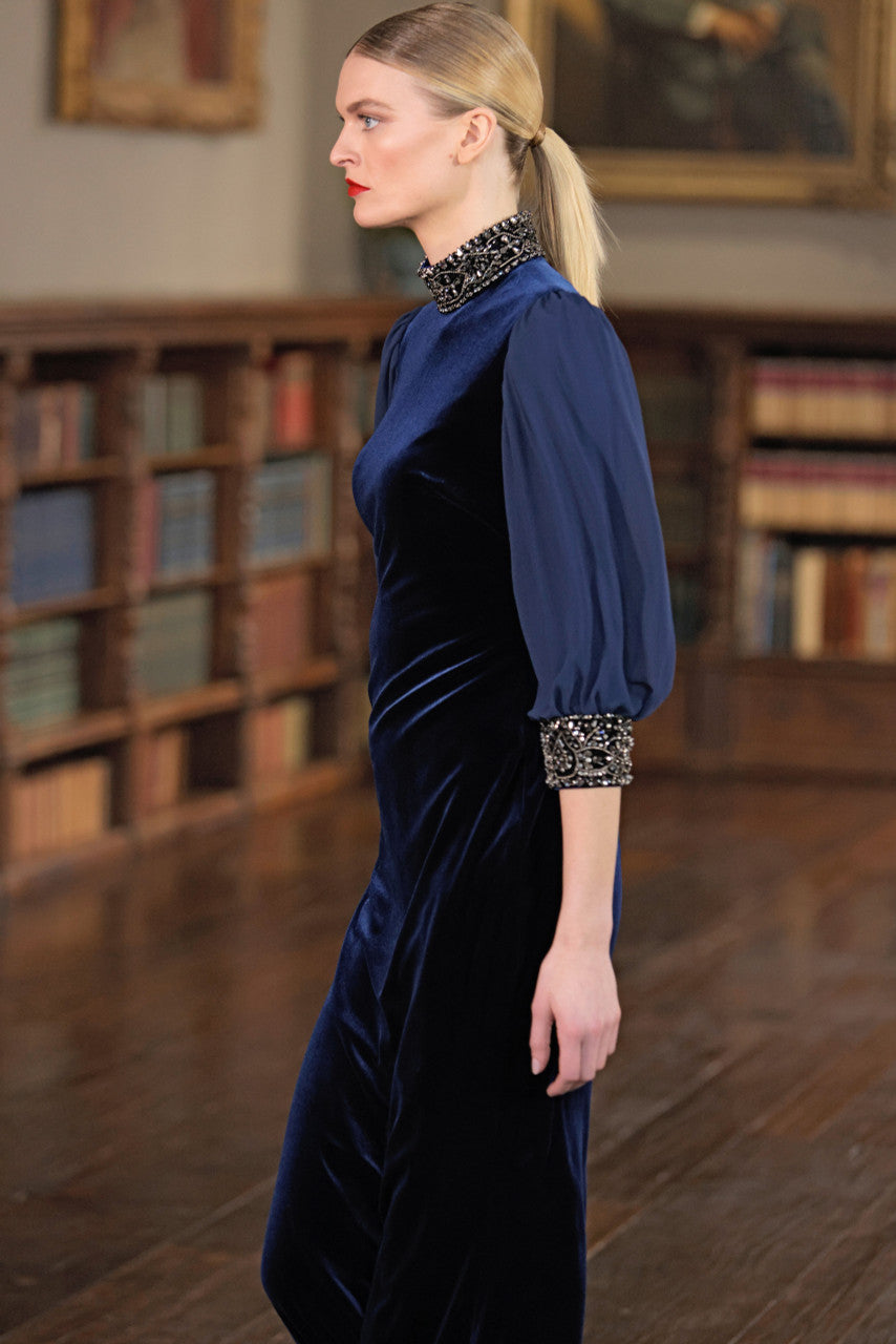 Midnight | Velvet Embellished Cuff Gown