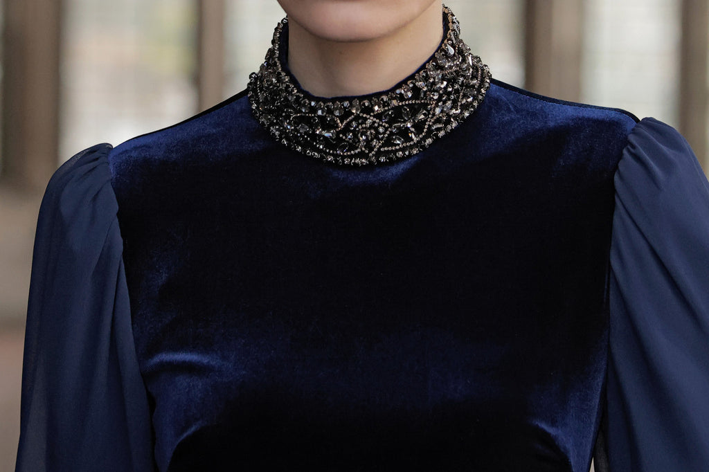 Midnight | Velvet Embellished Cuff Gown
