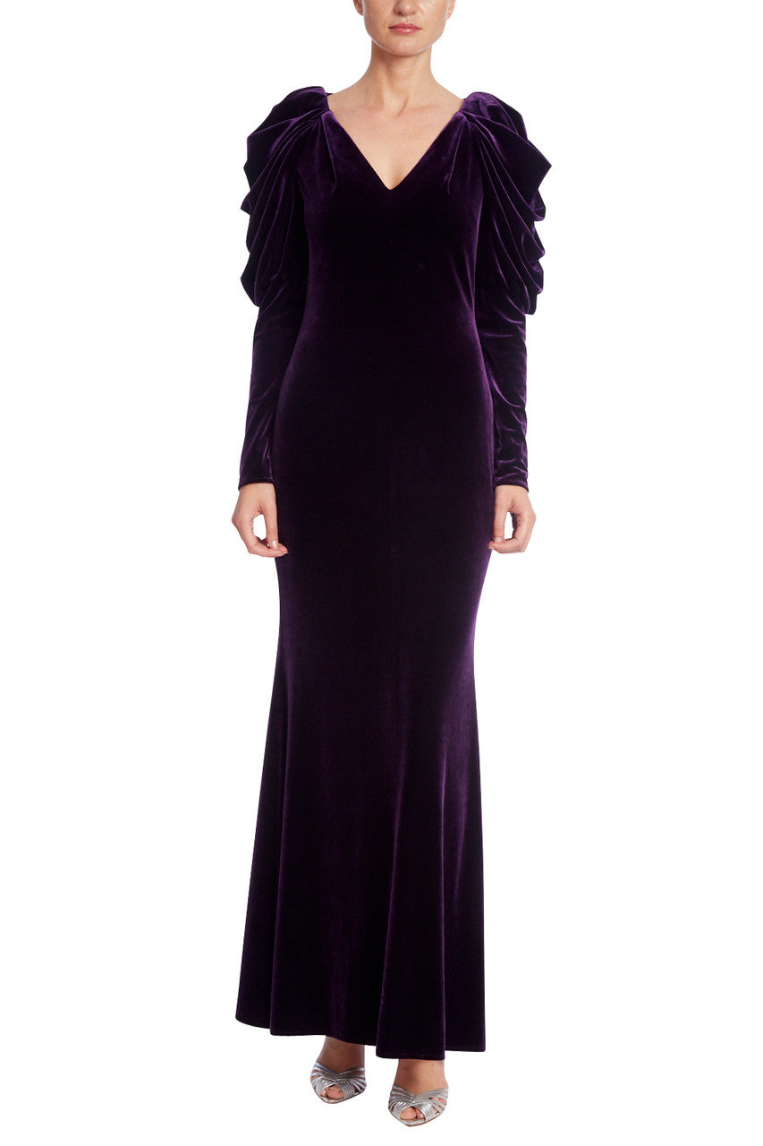 Eggplant | Velvet Gown with Dramatic Sleeves