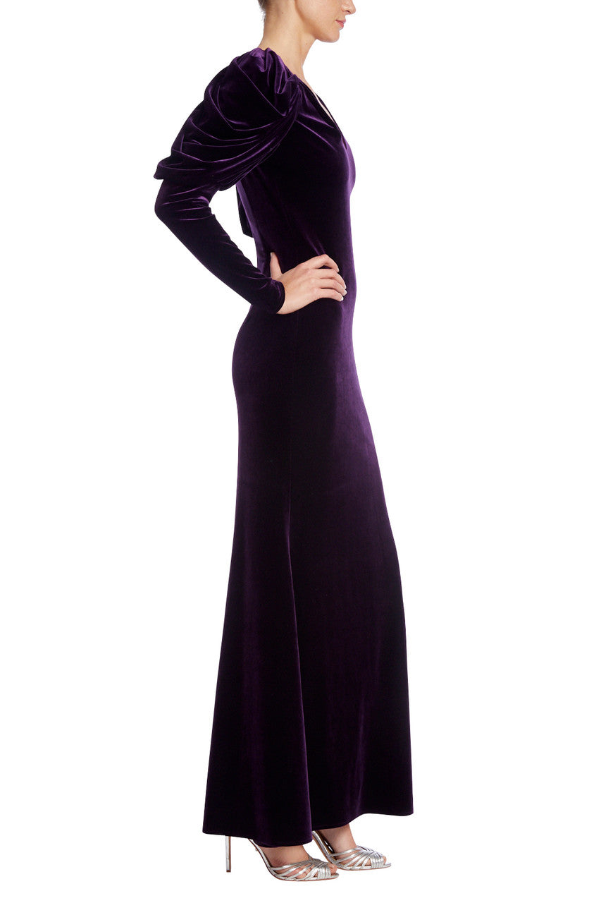 Eggplant | Velvet Gown with Dramatic Sleeves