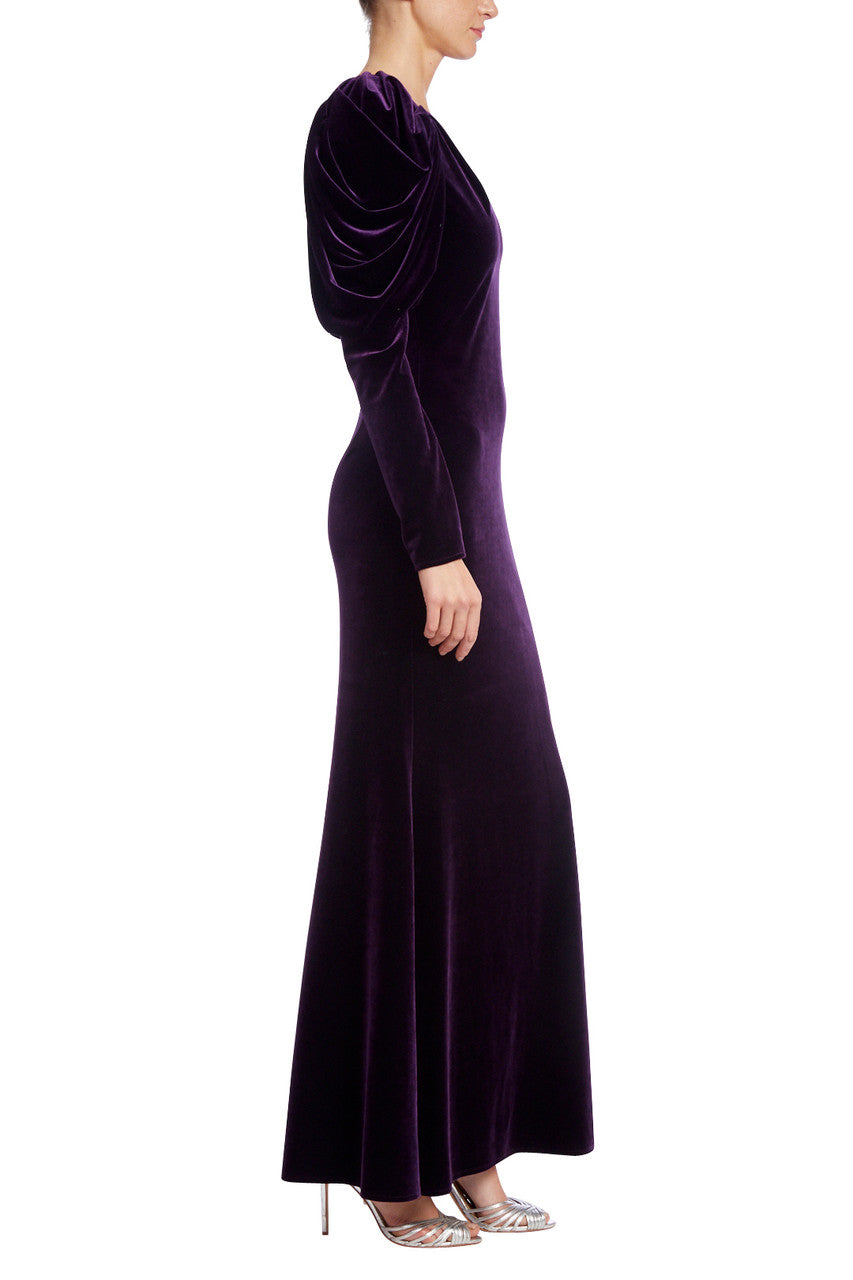 Eggplant | Velvet Gown with Dramatic Sleeves