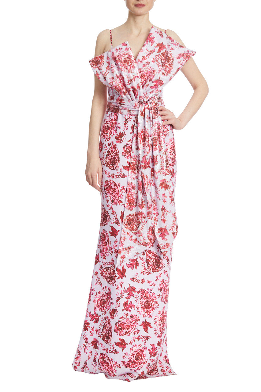 Lilac Multi | Floral Gown With Bow Loop Bodice