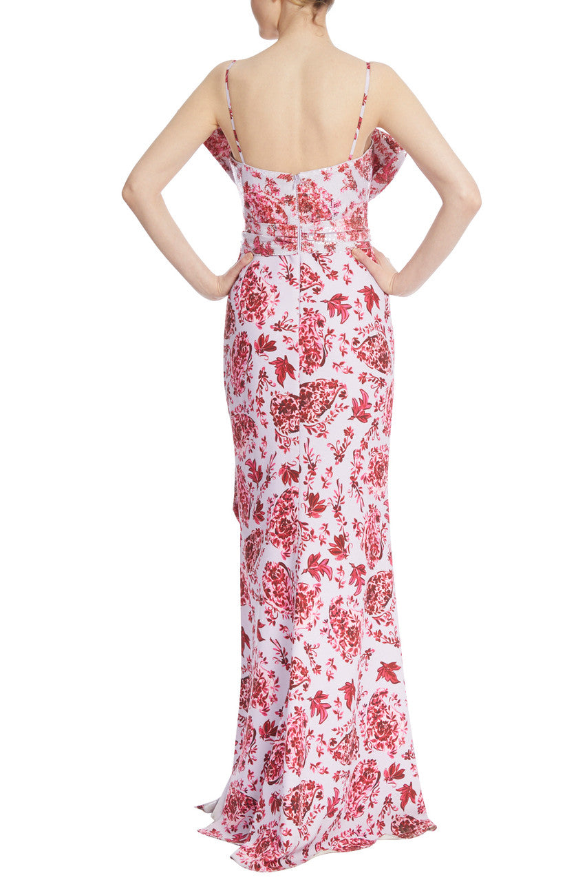 Lilac Multi | Floral Gown With Bow Loop Bodice