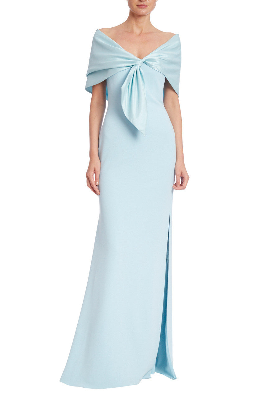 Azure | Off Shoulder Column Gown with Tie Wrap