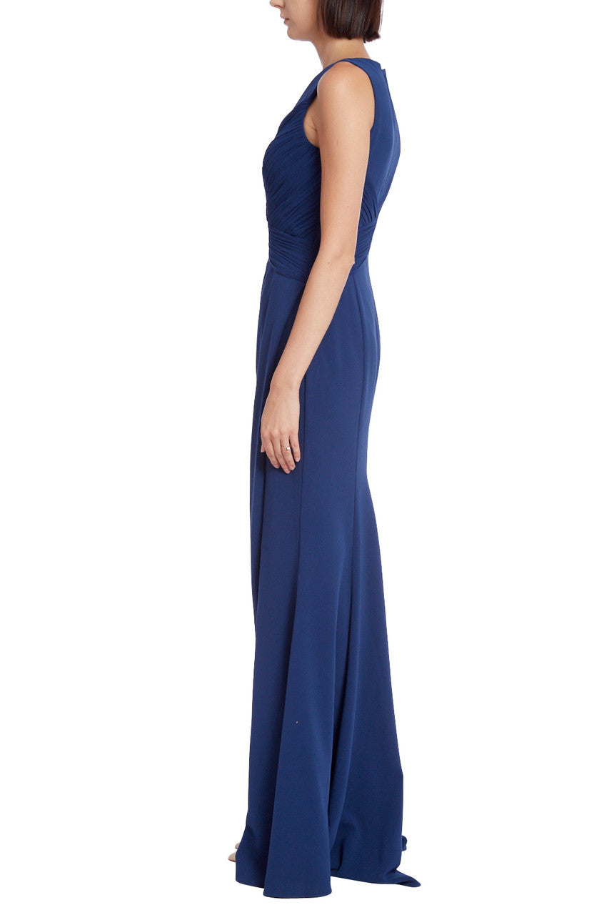 Midnight Blue | Pleated Crossover Gown with Side Slit