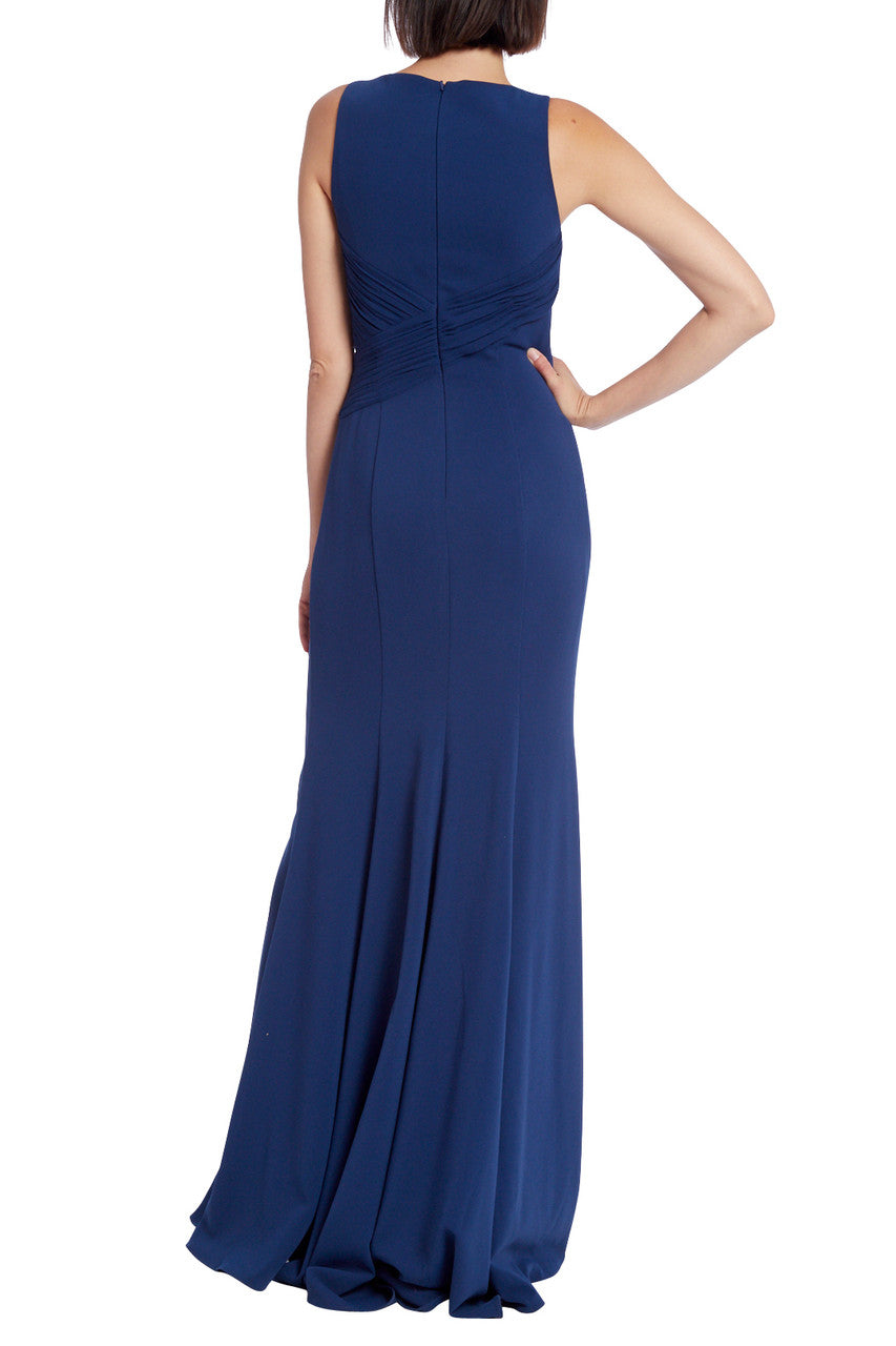 Midnight Blue | Pleated Crossover Gown with Side Slit