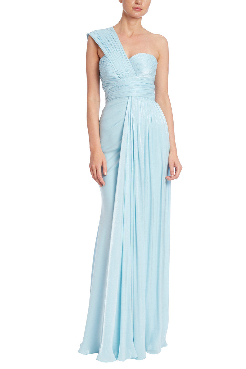 Azure | One-Shoulder Pleated Chiffon Evening Gown