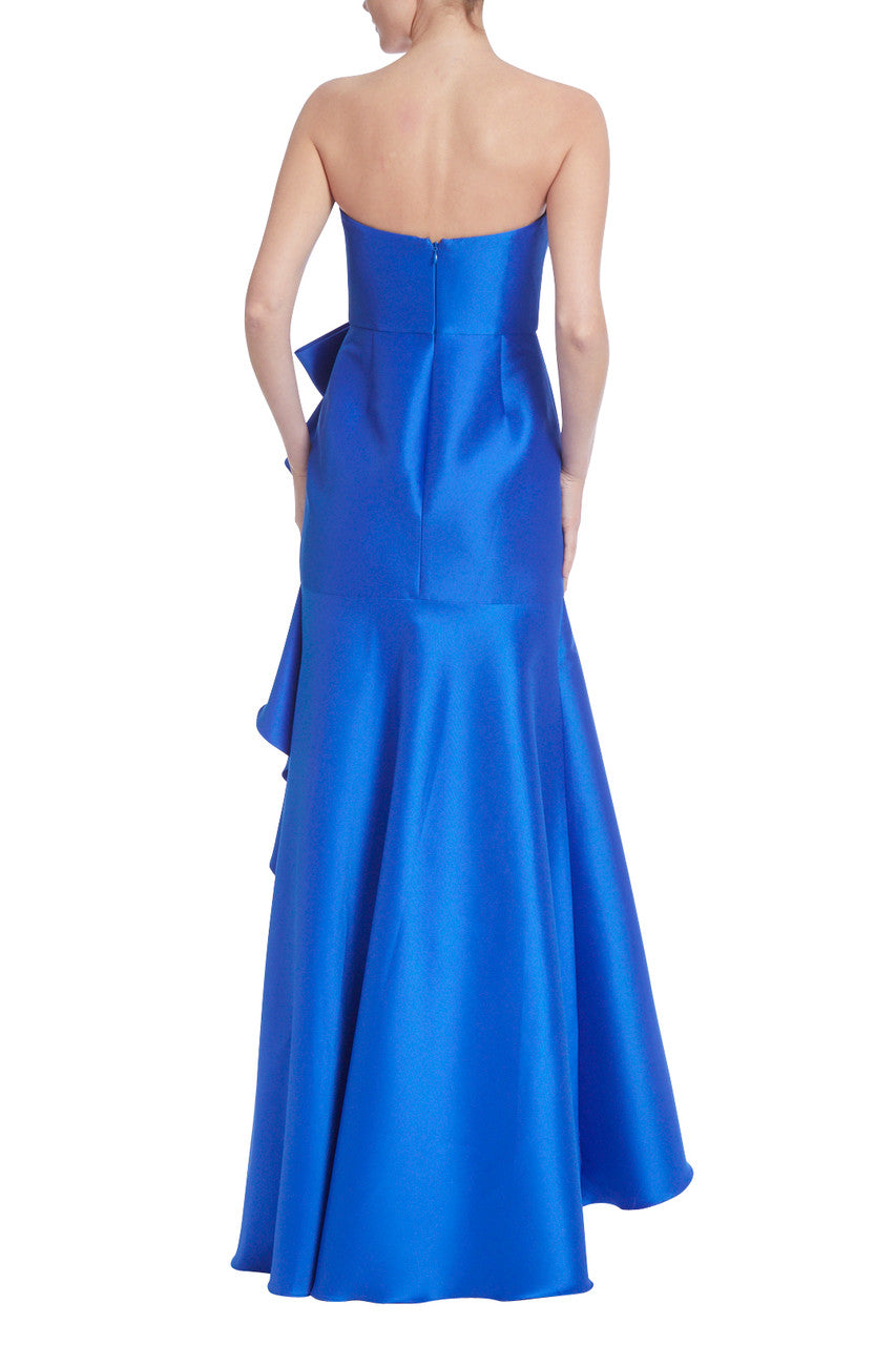 Marine | Strapless Bow Column Gown with Ruffled Leg Slit