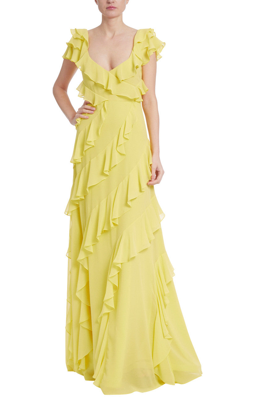 Yellow | Cascading Ruffles Maxi Gown